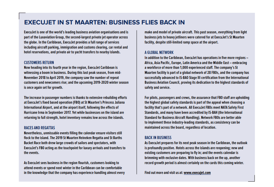 November 2019 - Business Focus Magazine - ExecuJet In St Maarten: Business Flies Back In