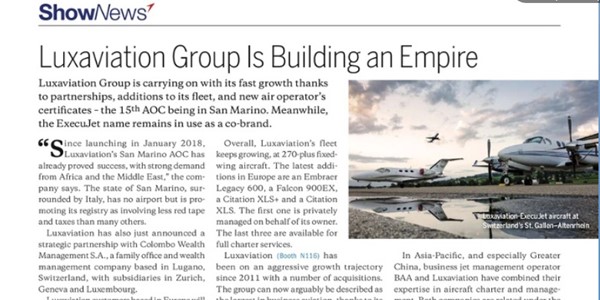 May 2018 - Aviation Week - Luxaviaton Group is building an Empire