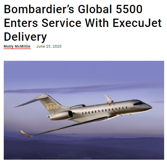 Bombardier’s Global 5500 Enters Service With ExecuJet Delivery