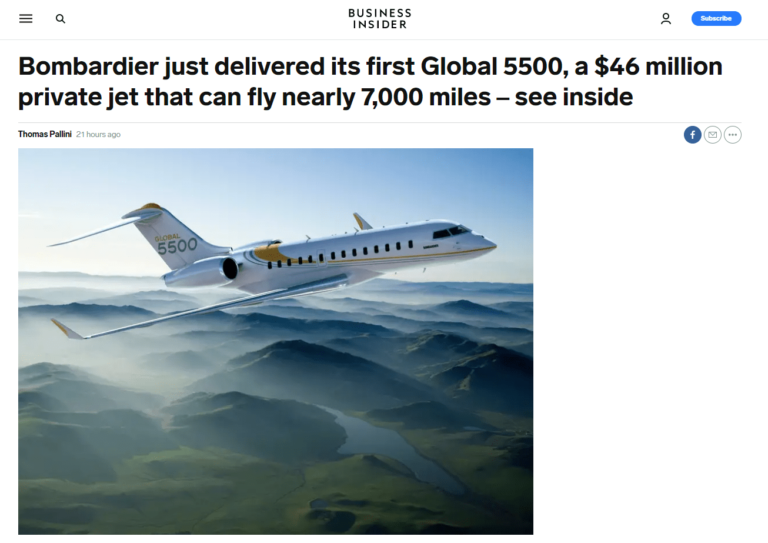 Bombardier just delivered its first Global 5500, a $46 million private jet that can fly nearly 7,000 miles – see inside