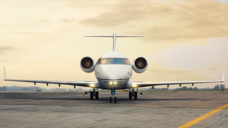 Beautiful front-shot of Luxury Jet standing at our new Malta terminal with beautiful sunset in the background.