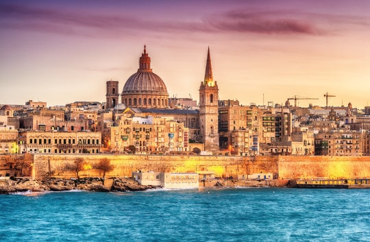 Skyline From Marsans Harbour at Sunset at Our Luxaviation Malta Location Which Offers Aircraft Management and Private Jet Charter.