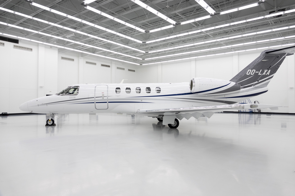 exterior image of the skyclub Citation CJ4 Gen2 in hangar