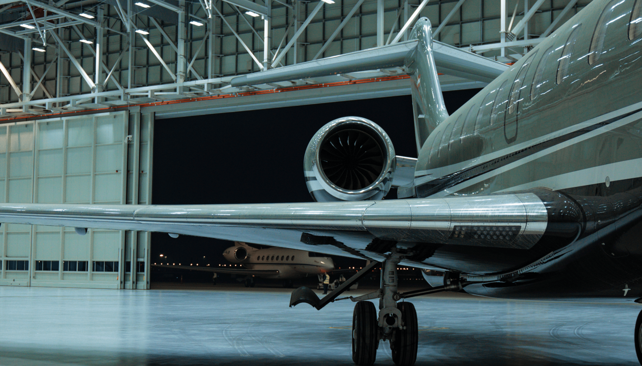 Interior of Hangar with aircraft