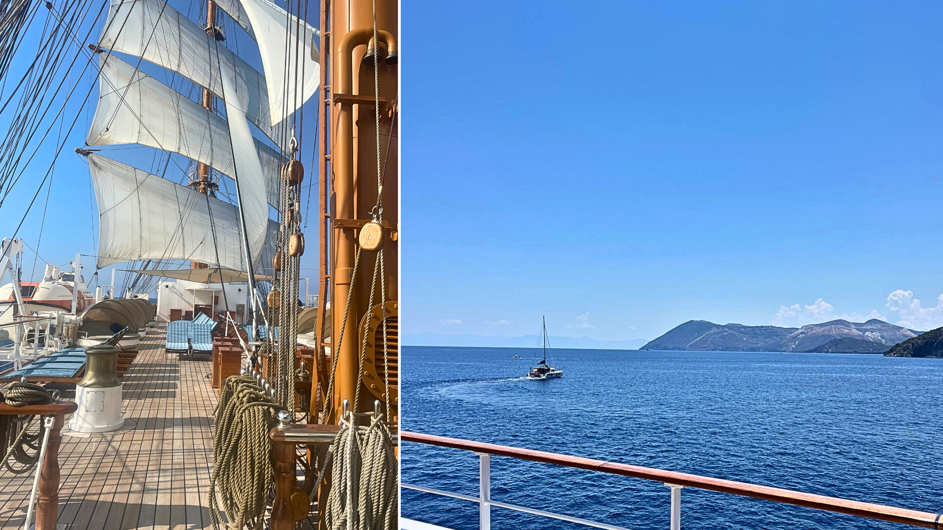 Beautiful Italian coastline and an elegant scene on deck, capturing the Italian Soul