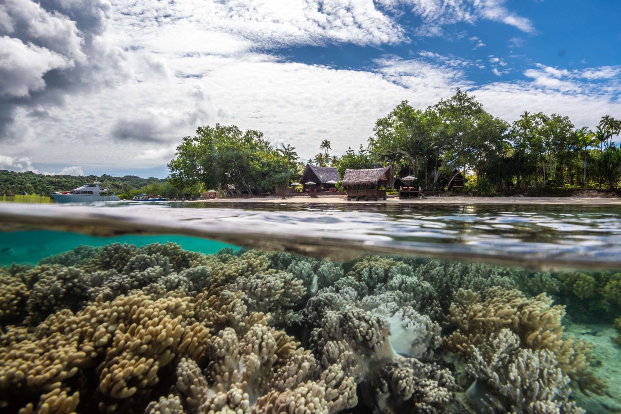 Coral reef and private villa view at Ratua Private Island